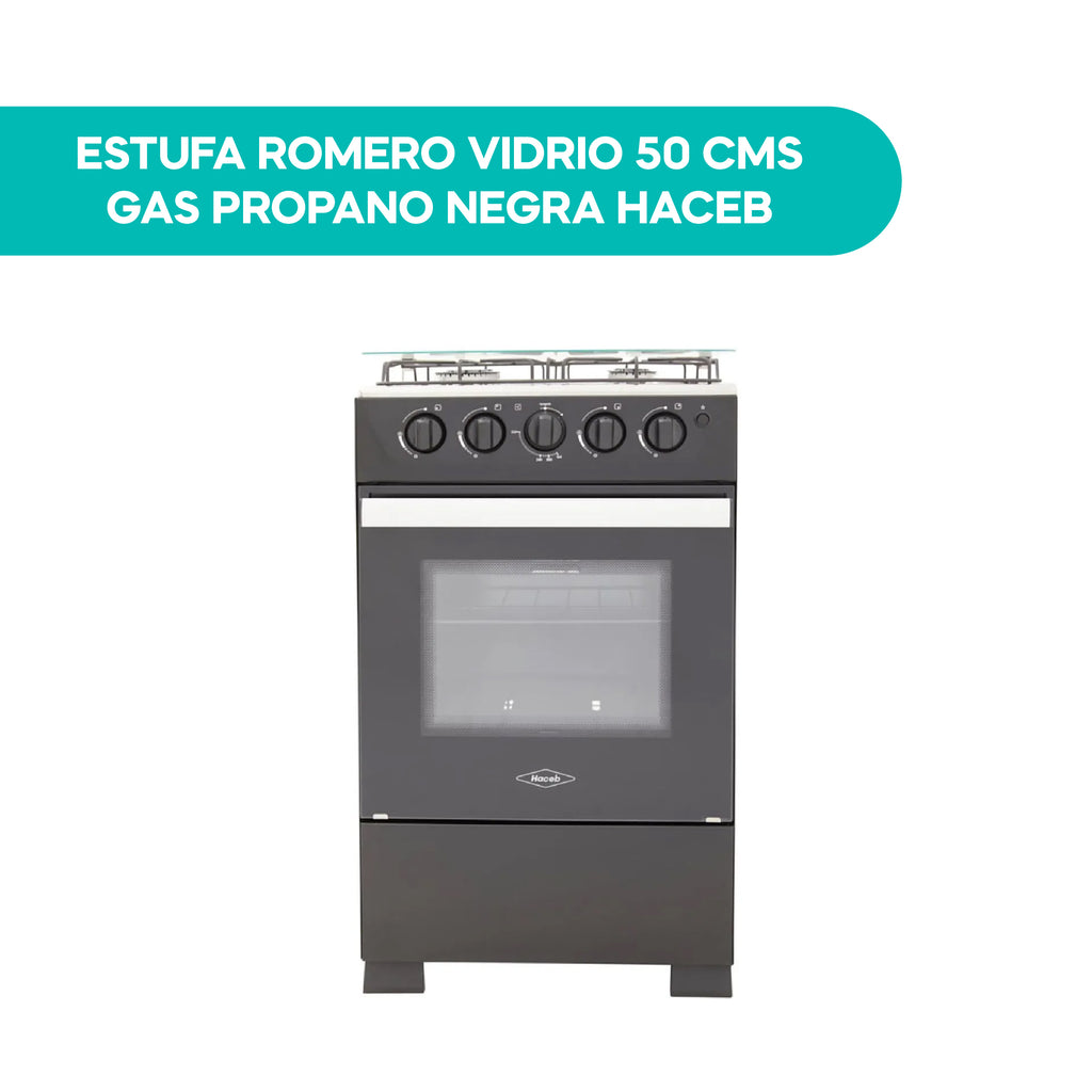Estufa Romero Vidrio 50 CMS Gas Propano Negra Haceb