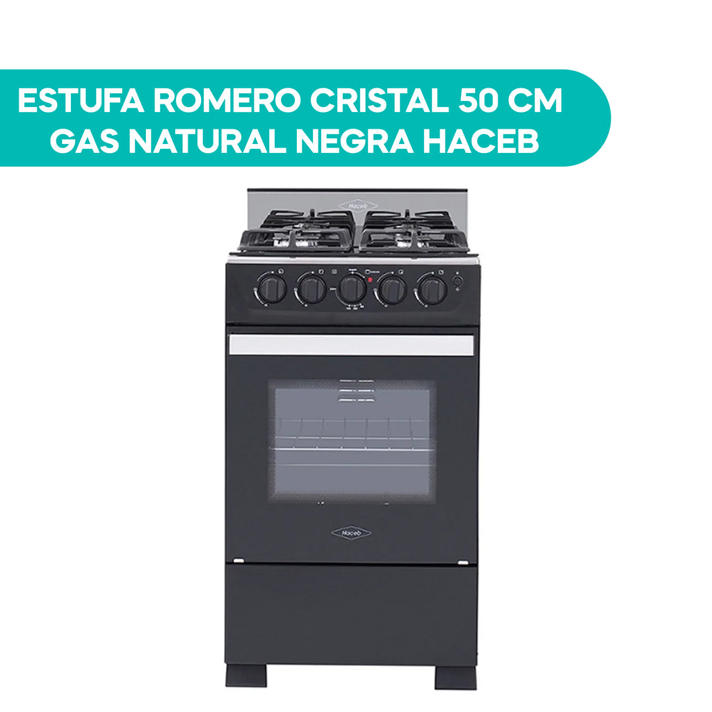 Estufa Romero Cristal 50CM Gas Natural Negra Haceb