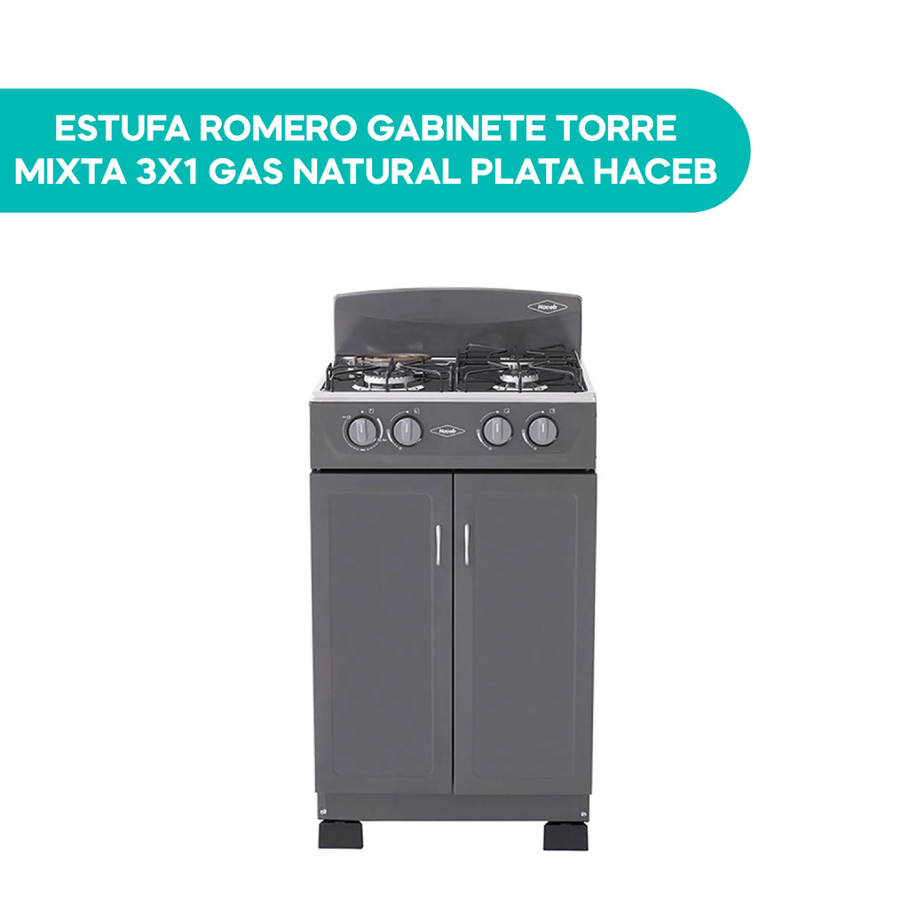 Estufa Romero Gabinete Torre Mixta 3X1 Gas natural Plata Haceb