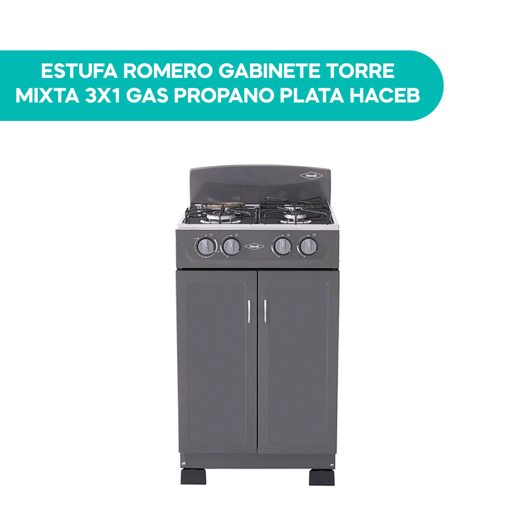 Estufa Romero Gabinete Torre Mixta 3X1 Gas Propano Plata Haceb