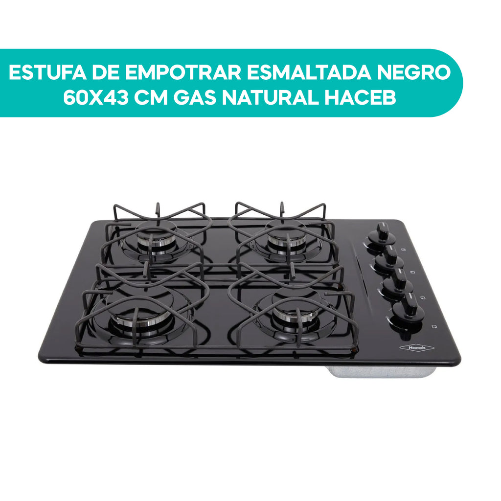 Estufa de Empotrar Esmaltada Negro 60X43 Gas Natural Haceb