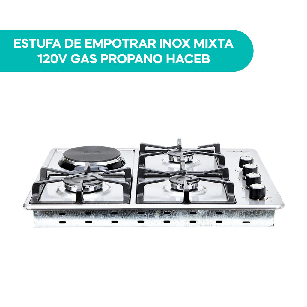 Estufa de Empotrar Inox Mixta 120V Gas Propano Haceb