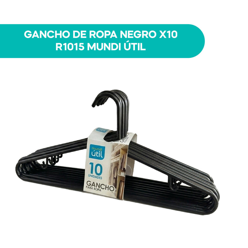 Gancho de Ropa Negro X10 R1015 Mundi Util