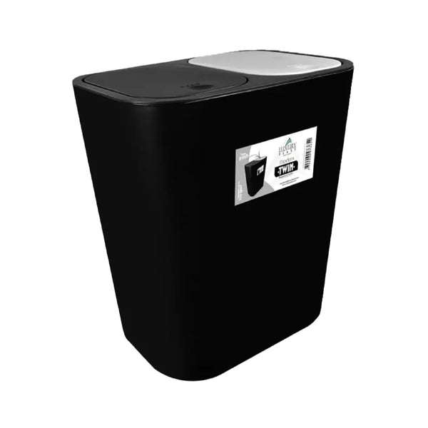 Papelera Twin Tapa Push Negra Luxury Plast