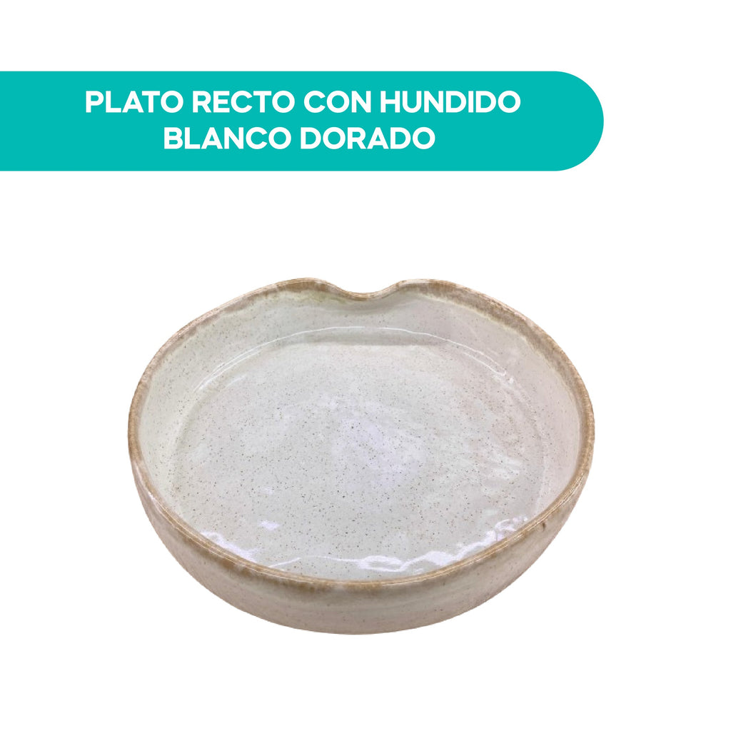 Plato Recto con Hundido Blanco Dorado