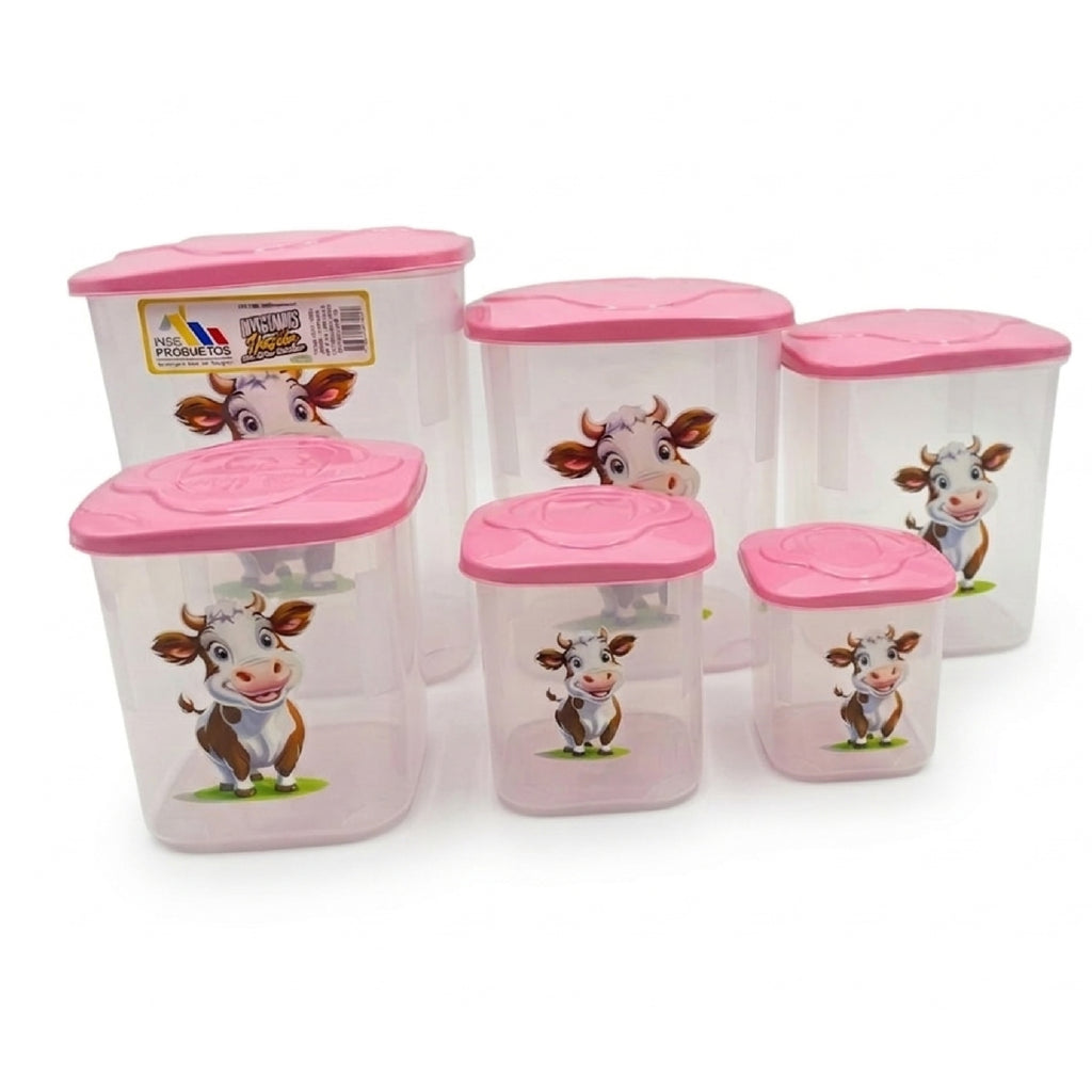 Tarro Cuadrado X6 Vaca Rosa Pastel Ingeproductos